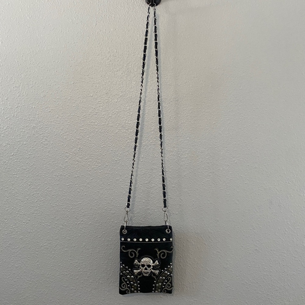 Black Skull Crossbody Bag Gothic Punk Grunge‎ Western Cowgirl Studded Biker Chic